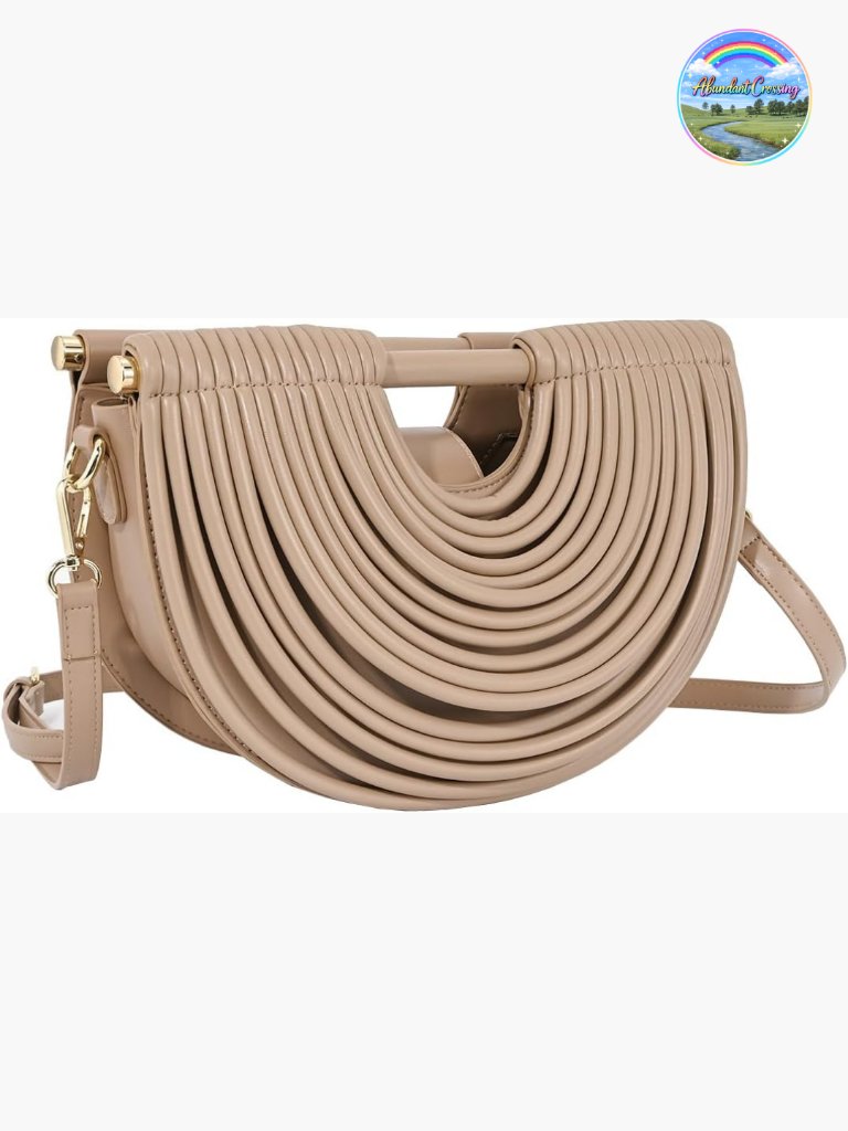 Woven Half-Moon Clutch Purse Evening Shoulder Bag Top Handle Prom Party Handbag
